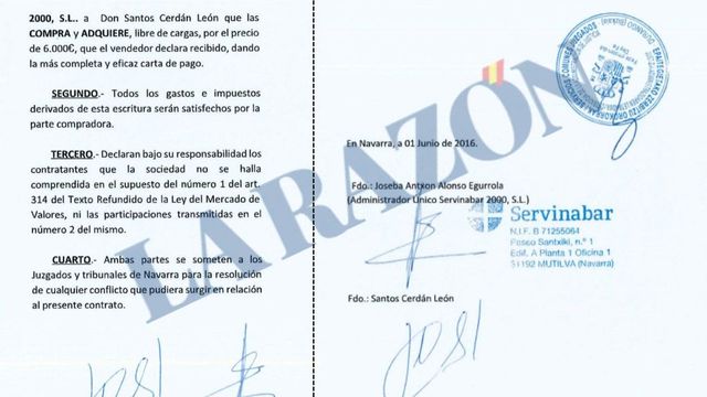 Este el contrato firmado por Cerdán que demuestra que es dueño del 45% de la empresa de la trama