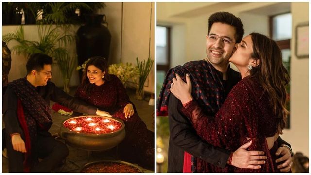 Parineeti Chopra glitters in stunning saree for first Diwali with Raghav Chadha