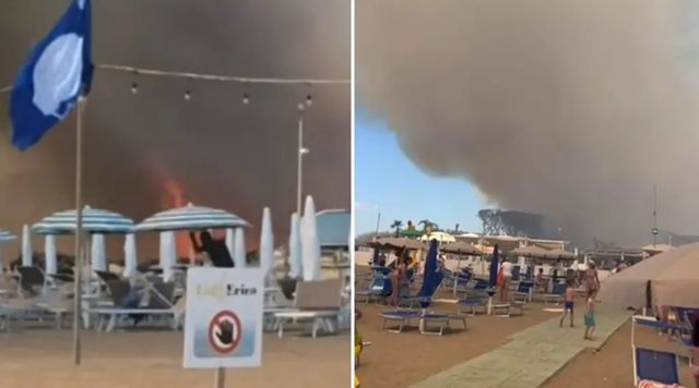 Incendio in pineta, fiamme lambiscono le spiagge di Baia Domizia