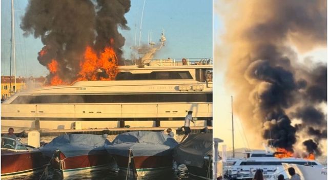 Un superyacht in fiamme nel porto di Saint-Tropez