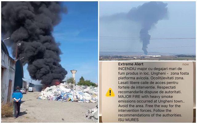 Incendiu în Mureș. Hală cu deșeuri și mase plastice, în flăcări