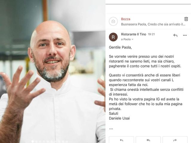 Lo chef stellato Usai contro food blogger che chiede pranzo gratis: “Venite, ma pagate come tutti”