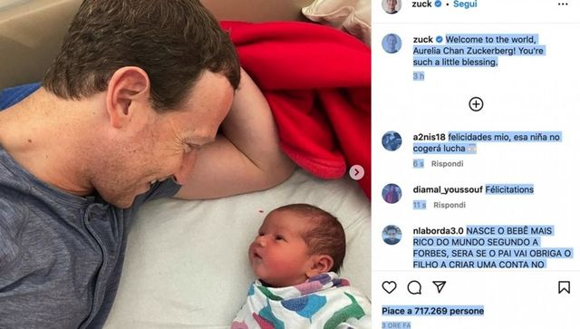 Mark Zuckerberg papà per la terza volta: è nata Aurelia