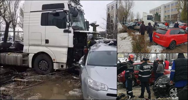 Un șofer de TIR beat a distrus 10 mașini la Iași, după ce a pierdut controlul volanului