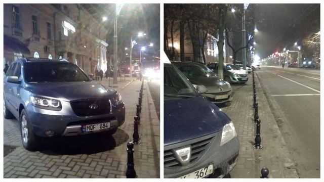 Pilonii anti-parcare nu reprezintă un impediment pentru șoferi; Imagine surprinsă pe bulevardul Ștefan cel Mare