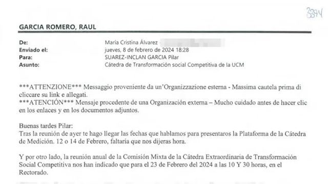 Begoña Gómez utilizó a una directora de Presidencia para presionar a Reale para que siguiera financiando su cátedra