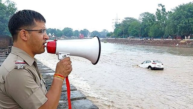 Cars Seen Floating In Flooded River As Heavy Rain Lashes Haridwar