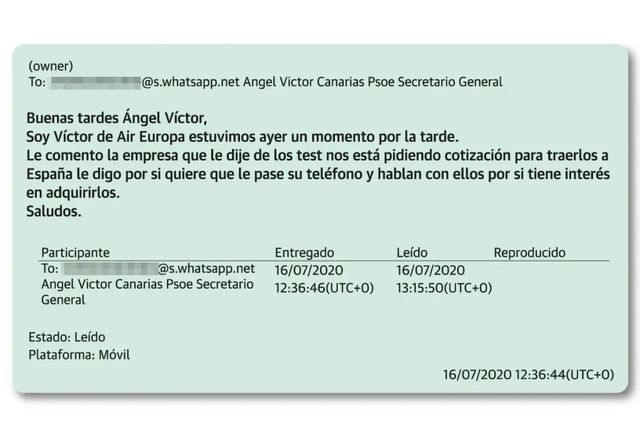 «Buenas tardes Ángel Víctor»: el mensaje que certifica que De Aldama sí que trató con el ministro cuando presidía Canarias