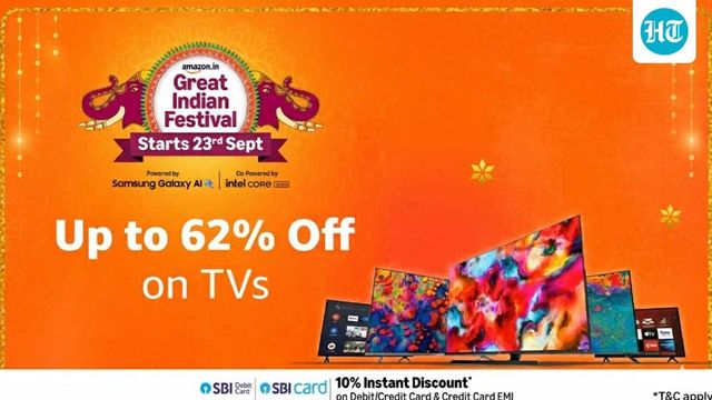 Amazon Great Indian Festival Price Drop deals on Samsung TVs with up to 62% off, ranging from 32 inches to 85 inches