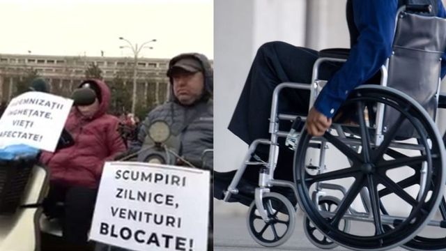 Persoane cu dizabilități și asistenți sociali au protestat în Piața Victoriei din Capitală