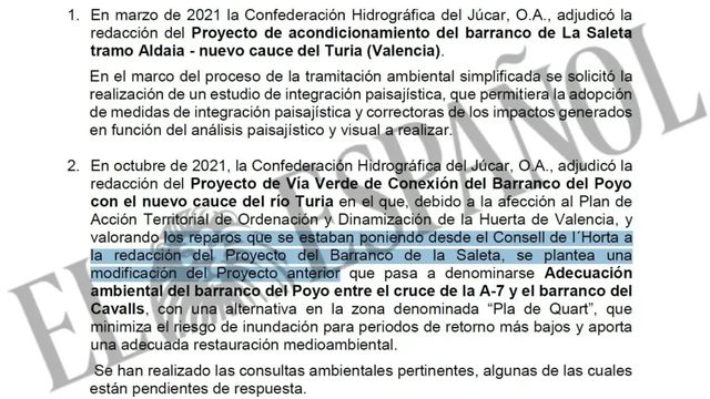 La CHJ admite ahora que las obras del barranco del Poyo se pararon por la Ley de la Huerta de Ximo Puig