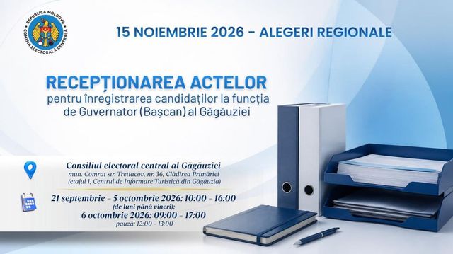 Luni începe depunerea actelor pentru candidații la funcția de bașcan al Găgăuziei