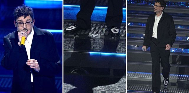 Sanremo 2025, Willie Peyote canta al Festival con le scarpe del Torino