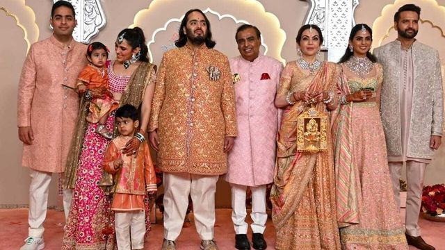 Anant Ambani pairs golden sherwani with sneakers for his wedding ceremony with Radhika Merchant. Pics