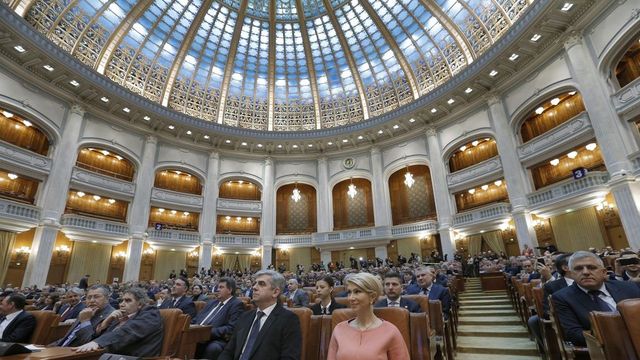 Румънски сенатор гол до кръста на заседание