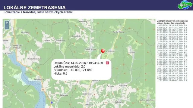 Na východě Slovenska zaznamenali slabší zemětřesení