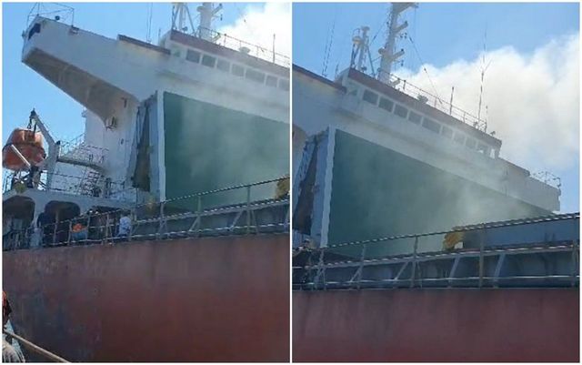 Incendiu izbucnit la un vapor aflat în șantierul naval Midia. Pompierii intervin cu cinci autospeciale