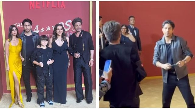 Shah Rukh Khan poses with Gauri, Suhana and AbRam at Ba***ds of Bollywood screening, Aryan clicks his pic with paparazzi
