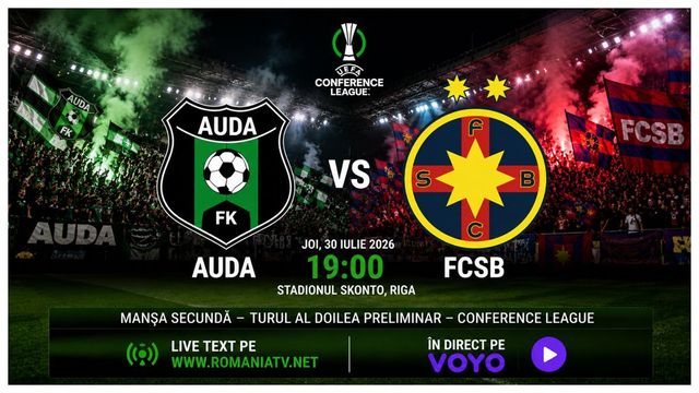 Unde se vede meciul decisiv dintre FK Auda - FCSB din preliminariile Conference League