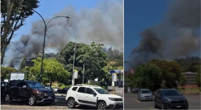 Maxi incendio dietro la città giudiziaria di Roma, Monte Mario in fiamme