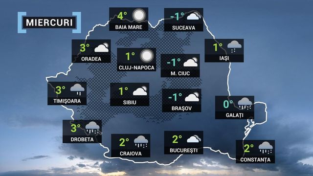 Vremea 24 ianuarie - Intensificari puternice de vant in Muntenia si Oltenia - Temperaturile revin la normalul perioadei - Unde va ninge