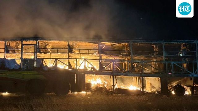 9 charred to death as bus catches fire after collision with lorry in Karnataka