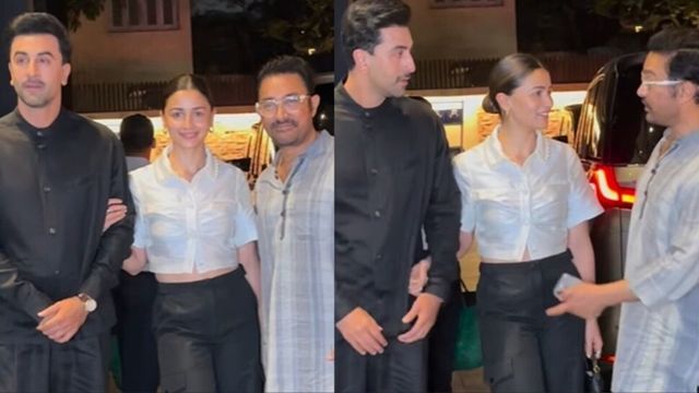 Alia Bhatt and Ranbir Kapoor chat, pose with Aamir Khan as they attend screening of his son Junaid Khan’s film Loveyapa