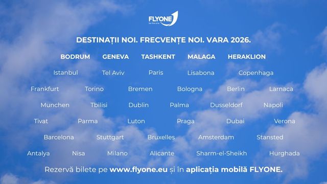 FLYONE lansează orarul de zboruri pentru 2026 și cinci destinații noi: Malaga, Geneva, Bodrum, Heraklion și Tashkent