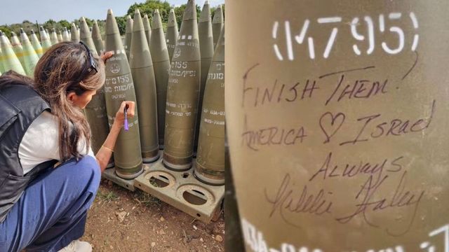 Nikki Haley writes 'Finish Them' on Israeli artillery shell, drawing criticism