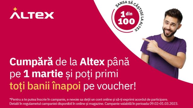 (P) Altex oferă clienților toți banii înapoi pe vouchere la toate cumpărăturile realizate în noua campanie