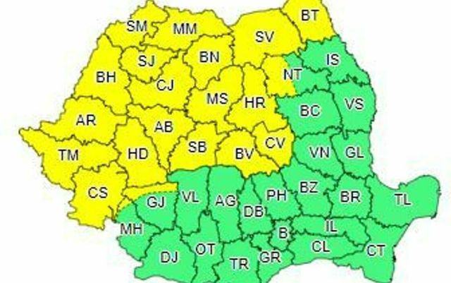 Cod galben de furtuni, până joi dimineață, în 21 de județe din Maramureș, Transilvania, Banat, Crișana și nordul Moldovei