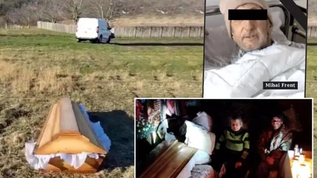 Sicriul cu un bărbat mort, abandonat pe câmp după ce dricul n-a mai putut înainta prin noroi