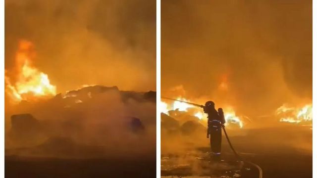 Giurgiu: Incendiu puternic la un depozit de reciclare a deșeurilor din comuna Grădinari