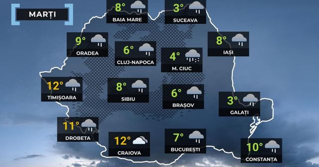 Vremea în București: Precipitații mixte și ninsori slabe în timpul nopții