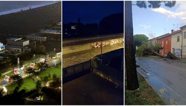 Forte temporale sulla Romagna, grandine, strade allagate e alberi crollati sulle auto