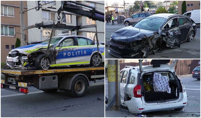 Polițiști răniți, într-un accident în Cluj-Napoca