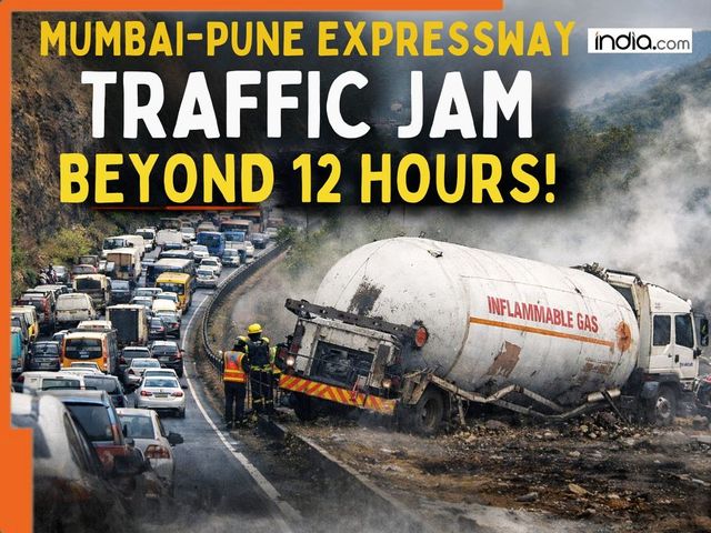Mumbai-Pune Expressway traffic jam stretches beyond 12 hours after flammable gas tanker…