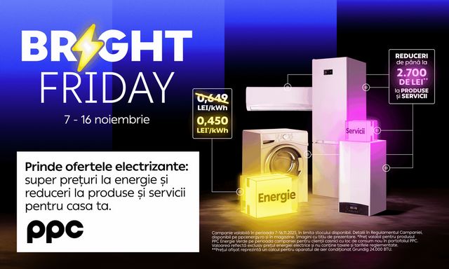 PPC Energie vine pe 7 noiembrie cu „Bright Friday” campania cu super prețuri la energie și reduceri la produse și servicii pentru casă