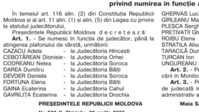 Maia Sandu a numit în funcție 17 judecători respinși anterior