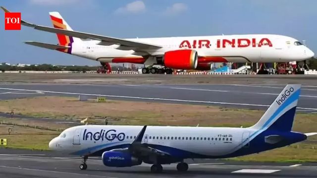 Air India plane comes in front of IndiGo aircraft on same taxiway at Ahmedabad airport