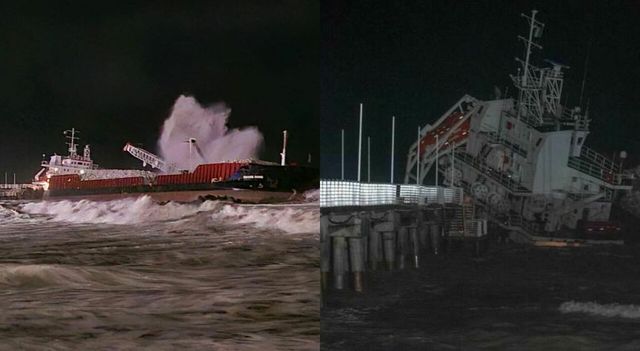 Maltempo in Toscana, nave di 100 metri finisce contro il pontile di Marina di Massa