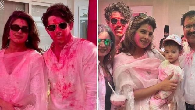 Priyanka Chopra, Nick Jonas dance to dhol beats at Holi party as they celebrate festival with Malti Marie, Chopra family