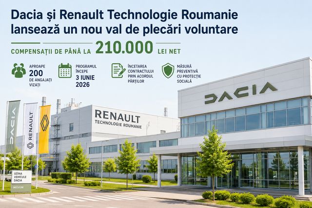 Dacia și Renault Technologie Roumanie lansează un nou val de plecări voluntare și oferă compensații de până la 210.000 de lei