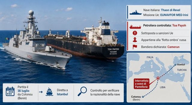 Nave della Marina abborda petroliera della 'flotta ombra' russa a Pantelleria