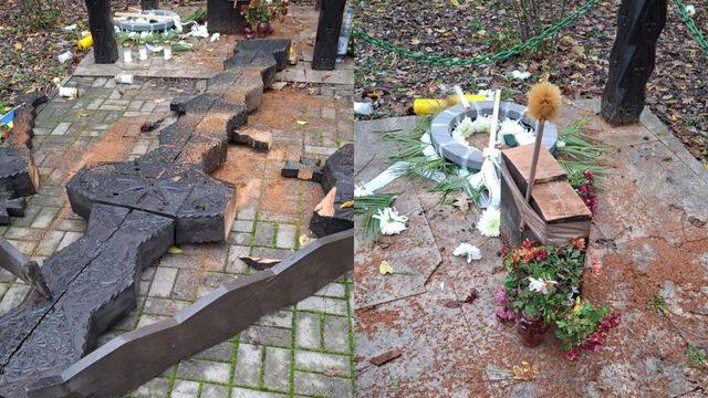 Troița din Tâncăbești, unde era comemorat liderul legionar Corneliu Zelea Codreanu, distrusă