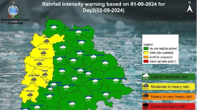 Yellow alert for three districts on Tuesday