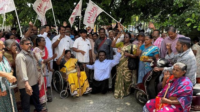 Persons with disabilities stage protest demanding increase in assistance