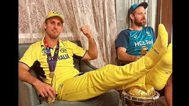 Mitchell Marsh draws flak for resting feet on the World Cup trophy