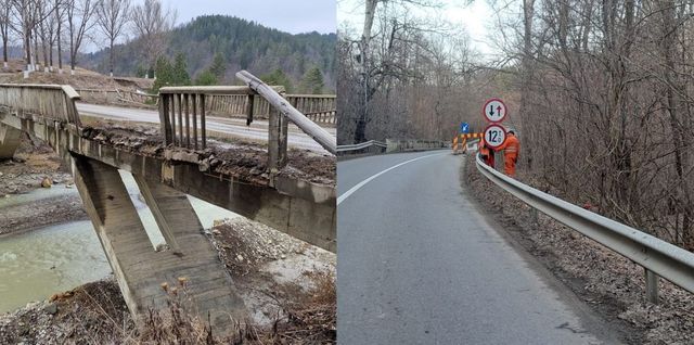 Un pod care stă să cadă a fost cârpit cu prăjini