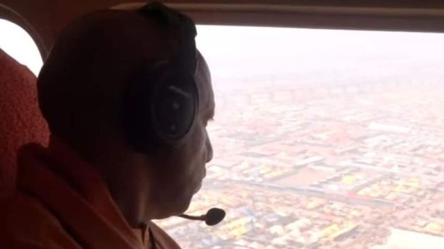 Uttar Pradesh CM Yogi Adityanath conducts aerial survey of Maha Kumbh area